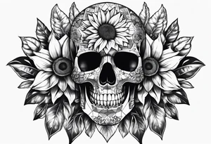 Sunflower, skull with puzzle pieces of real face tattoo idea