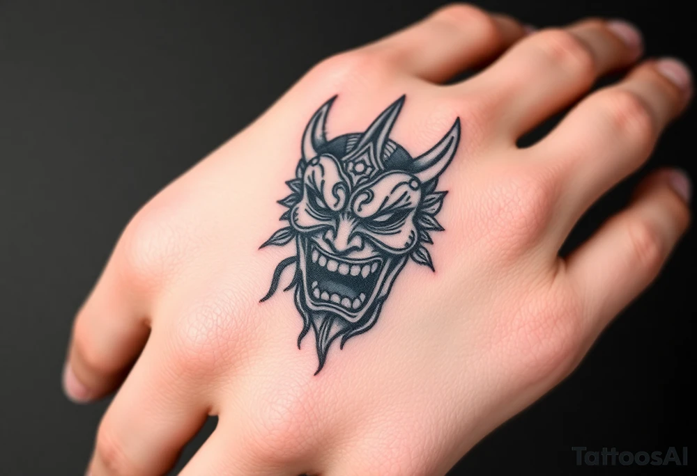 A Japanese mask that screams in pain tattoo idea