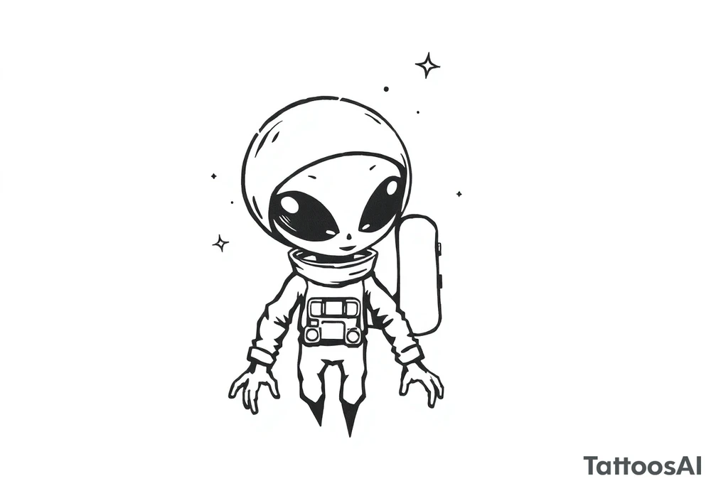 A silhouette stencil style drawing of a cute alien and astronaut tattoo idea
