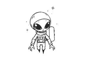 A silhouette stencil style drawing of a cute alien and astronaut tattoo idea