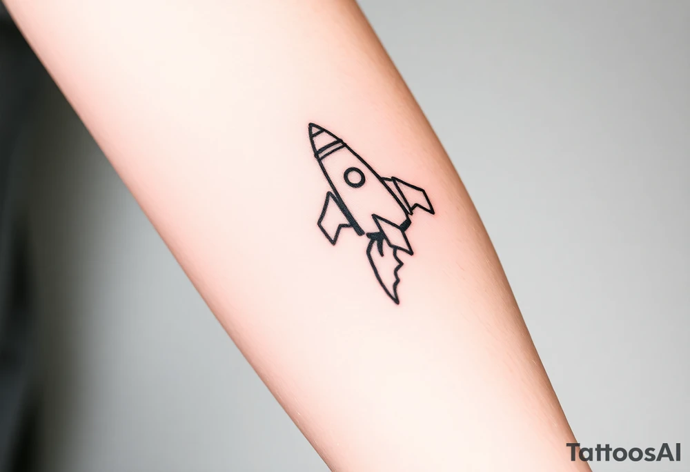 Rocket ship with letters K and J somewhere on it tattoo idea