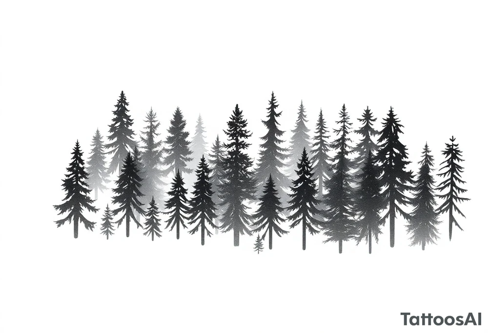 Coniferouse forest silhouette with black and gray trees tattoo idea Coniferouse forest silhouette with black and gray trees tattoo idea