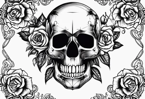 1 skull, 3 roses, metal music, masonic symbol tattoo idea