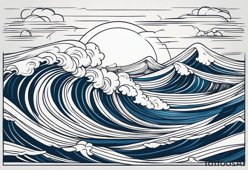 waves in ocean simple with boarder tattoo idea