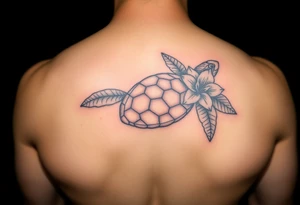 Sea turtle with Caribbean floral tattoo idea