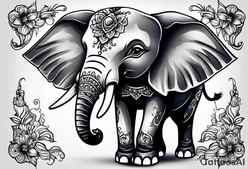 cute elephant with wings tattoo idea