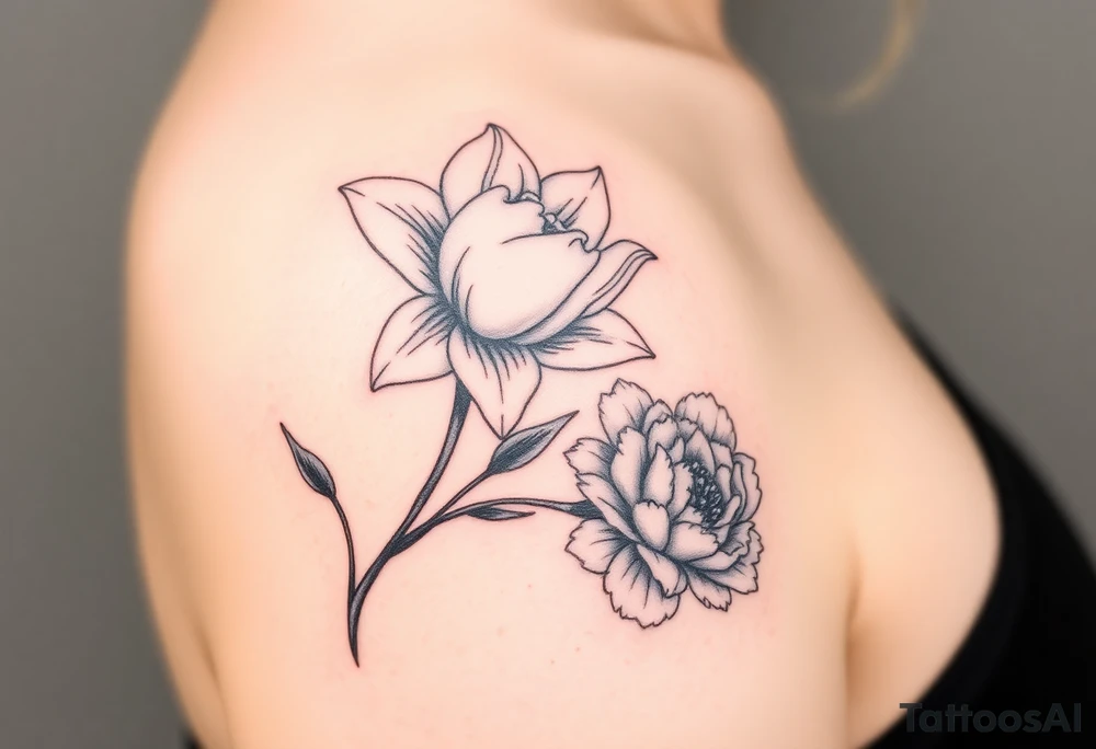 Daffodil Tulip and peony tattoo idea