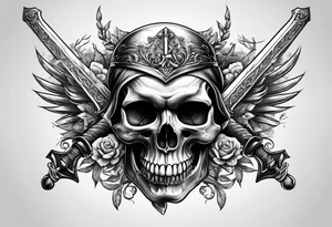 Skull with sword through it and laurel wreath. tattoo idea