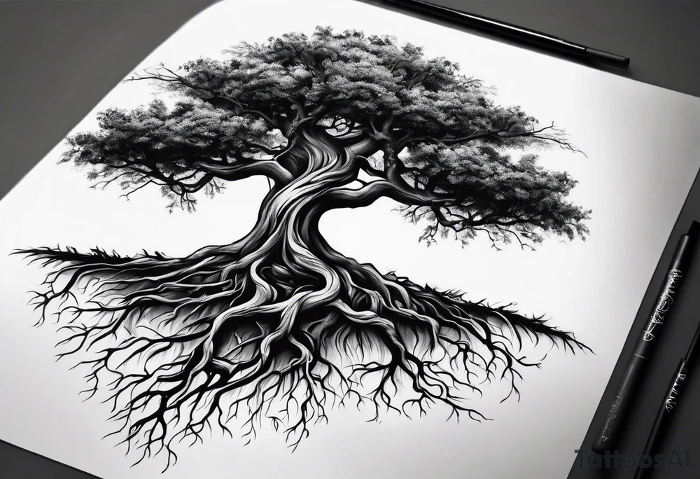 A Tattoo of a tree. Tree roots starting from my toes and growing upwards onto my leg into a tree.size of tattoo should not go above my knee tattoo idea