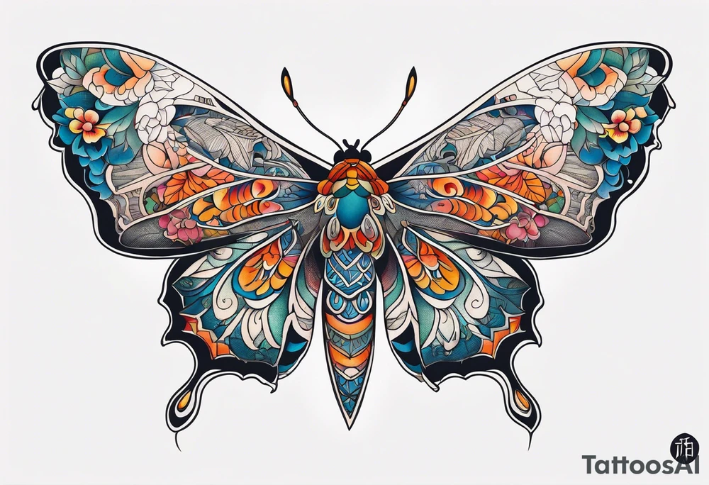 Delicate large moth tattoo idea