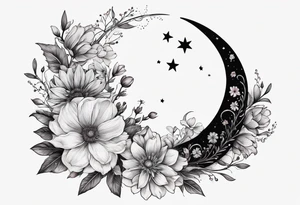Waxing crescent moon made out of flowers tattoo idea