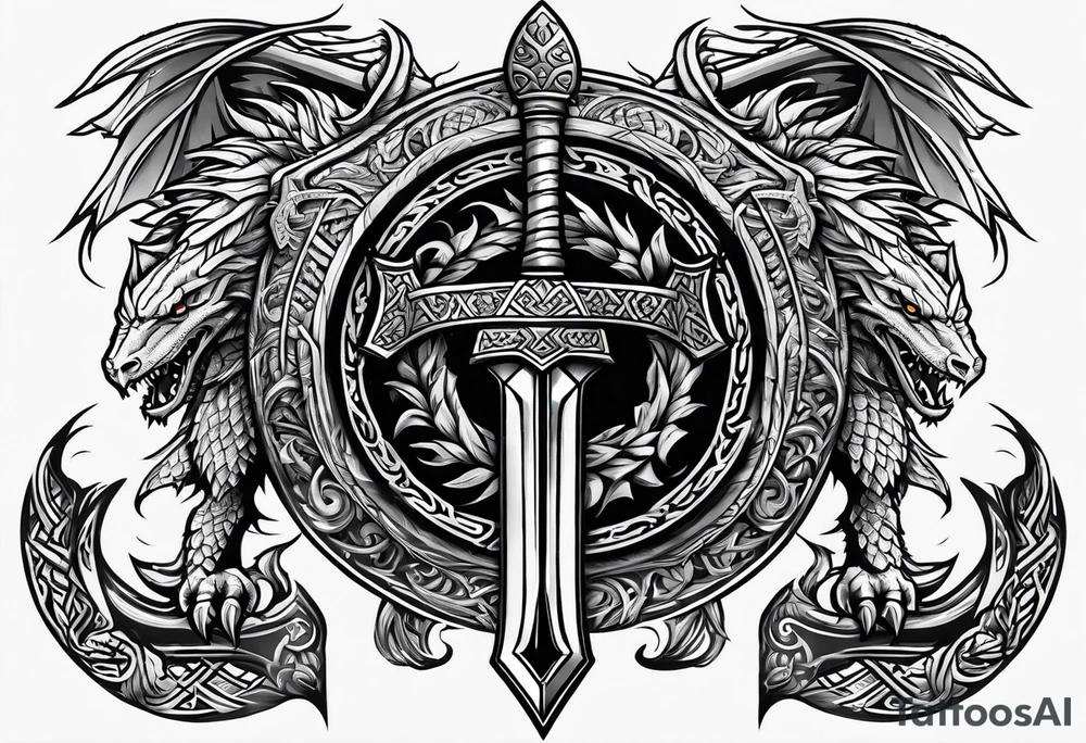 Valhalla sword shield long shipdragon axe Valknut tattoo idea