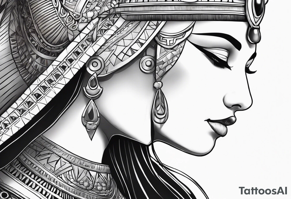 Side profile of cleopatra
 and cat tattoo idea
