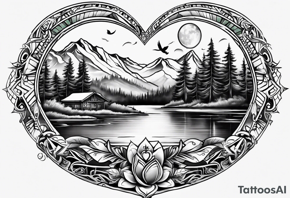 Chicano inspired Tattoo that incorporates love for family and importance of building wealth. Include elements of the Pacific Northwest Forrest tattoo idea