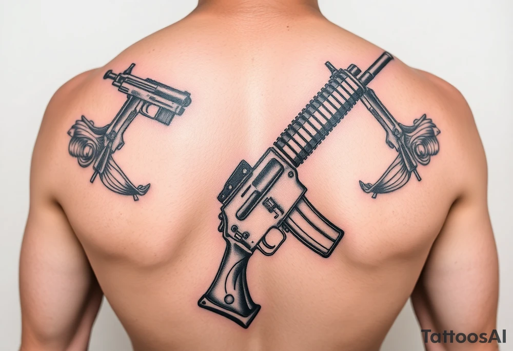 Pin up with ak 47 and a uzi tattoo idea