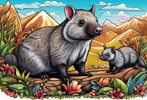 A family made up of a Wombat, A Sugar Glider, A Platypus & an Echidna tattoo idea