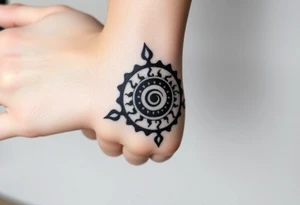Create a tattoo that writes the Hindi word "Anichya" with A circle or spiral, which represents the cyclical nature of life and death tattoo idea