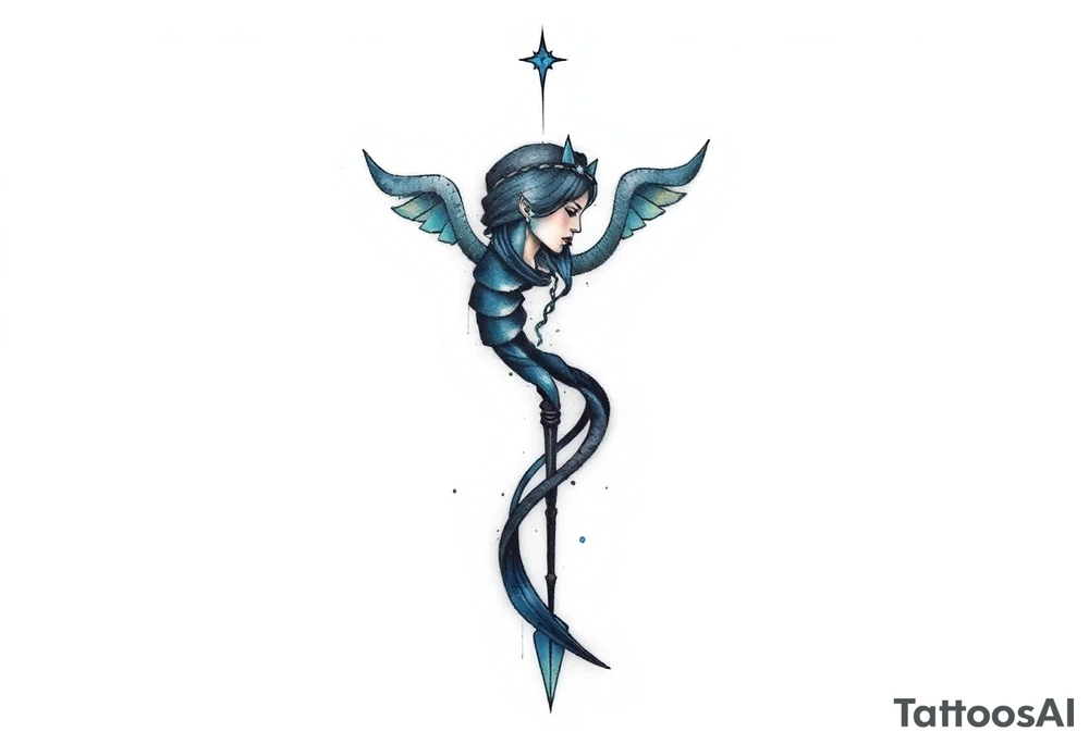 A minimalist tattoo that represents a shattered and betrayed gemini woman who fought hard throughout this year. With colors blue and black. Make it unique and rare. Without leaves and stem. tattoo idea