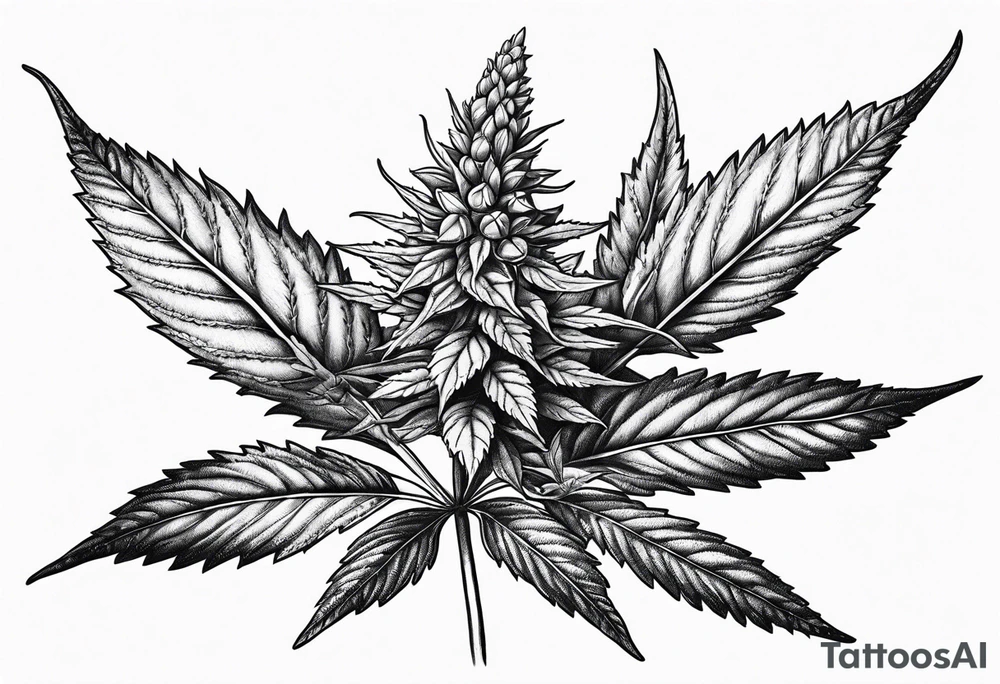 Cannabis plant botanical tattoo idea