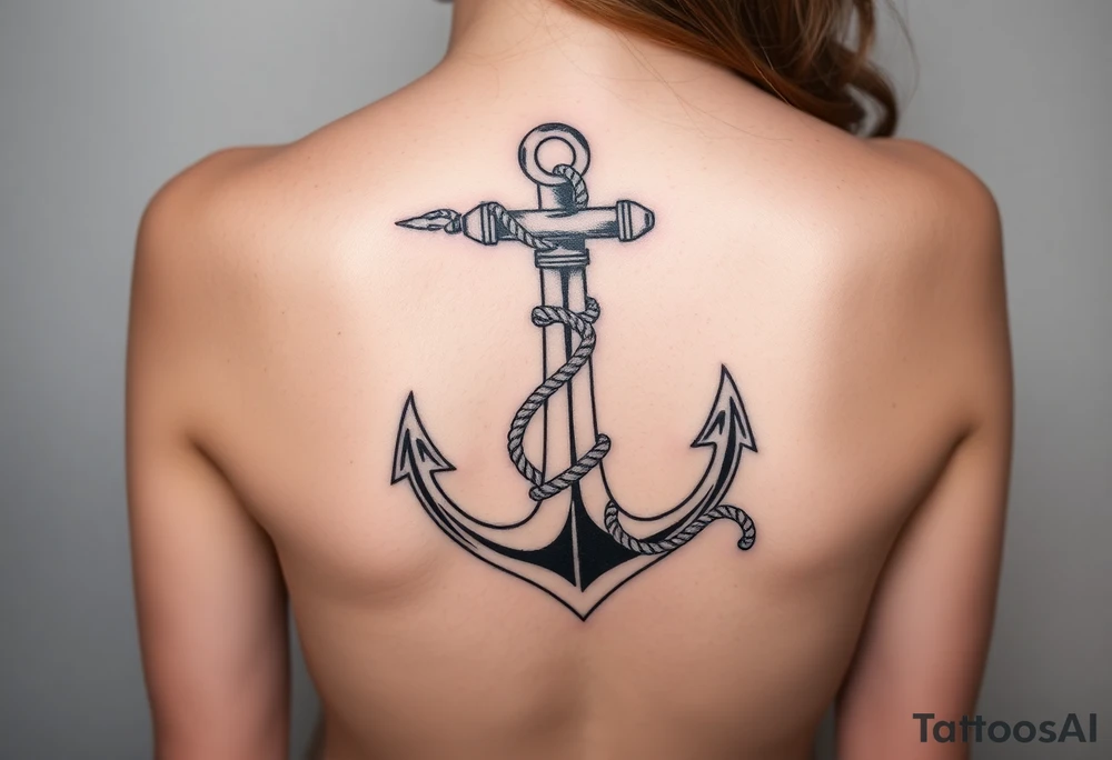 weathered anchor wrapped in nautical rope with sea waves tattoo idea
