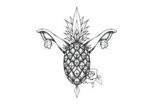 Design around a vagina and anus using a  pineapple with diamonds  and magestic, crown, vagina, anus, pubic tattoo idea