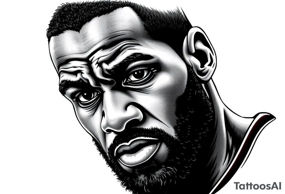 the words 
action beats anxiety with someone eyes who look extremely focused use lebron James game 6 vs Celtics tattoo idea