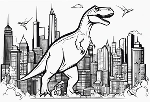 dinosaur destroying city tattoo idea