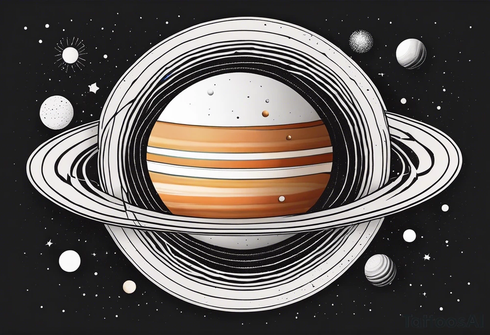 simple jupiter with circular objects and geometric elements, stippled shading, little bit of dotwork, white background tattoo idea simple jupiter with circular objects and geometric elements, stippled shading, little bit of dotwork, white background tattoo idea