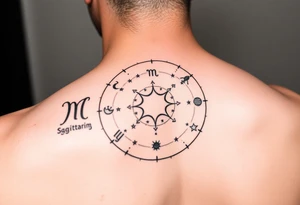 Zodiac constellation map with sagittarius mom two cancer kids and 2 aries kids with stars and Jupiter,  mars, and the moon as ruling planet tattoo tattoo idea