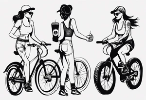 two girls, coffee, hiking, cycling, beer, gym tattoo idea