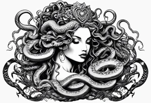 Medusa head with snakes eating a heart tattoo idea