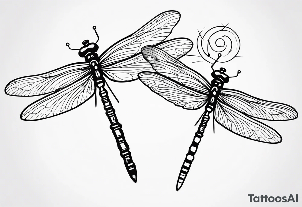 2 Dragonflies one with a lock as the chest 
and the other has a key for the tail fine black line style tattoo idea