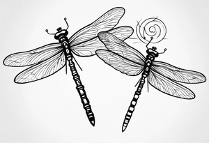 2 Dragonflies one with a lock as the chest 
and the other has a key for the tail fine black line style tattoo idea