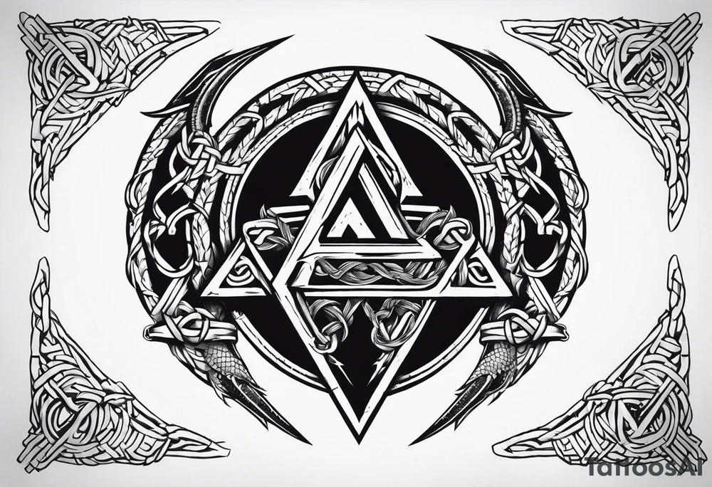 Valhalla sword shield dragon axe Valknut barbed wire chains tattoo idea