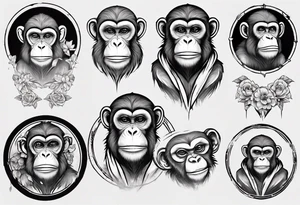 Create a monkey icon on a small disconnected circle tattoo idea