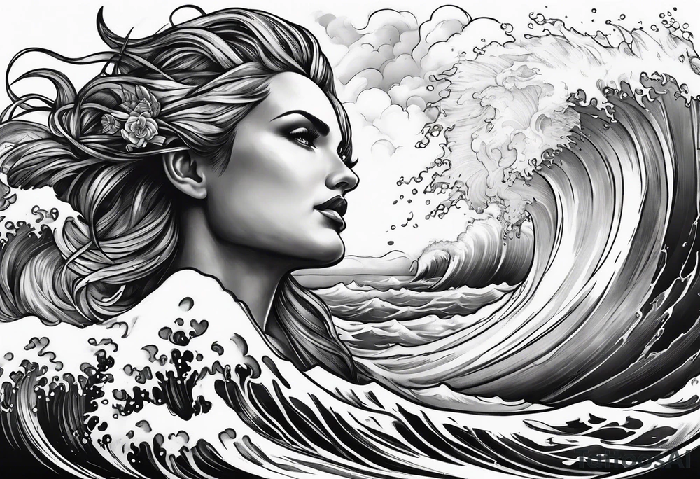 god, stormy sea, full length tattoo idea
