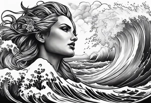 god, stormy sea, full length tattoo idea