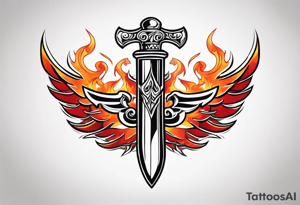 Valhalla flames shield sword tattoo idea