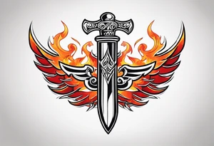 Valhalla flames shield sword tattoo idea