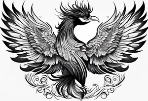 asian elegant long feathered phoenix
with a long neck, with no wings, graceful tattoo idea