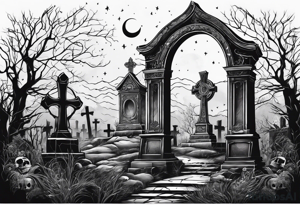 graveyard with moon tattoo idea