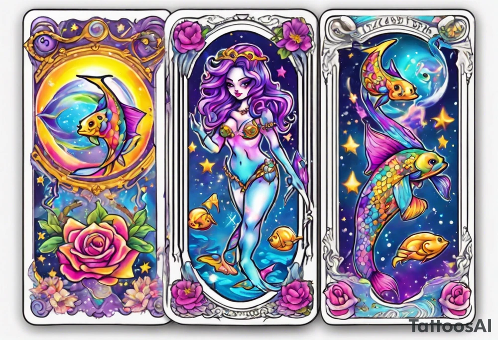 Lisa frank pisces tarot card tattoo idea