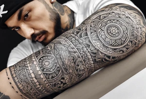 arm sleeve tattoo, cultural tattoo idea