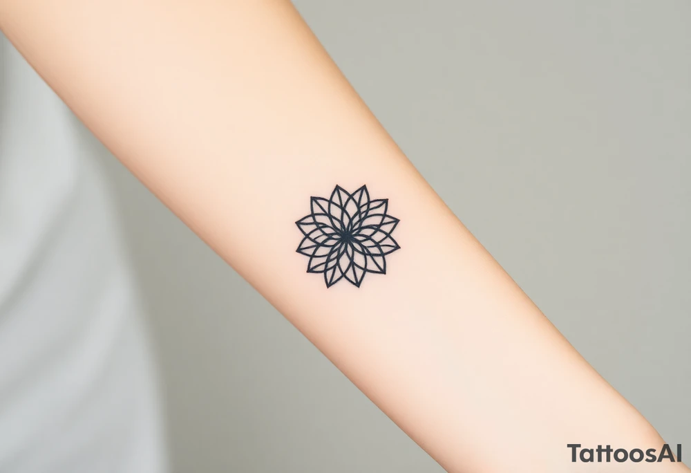 A minimalist black ink Flower of Life, centered on the forearm, with perfect geometric symmetry tattoo idea