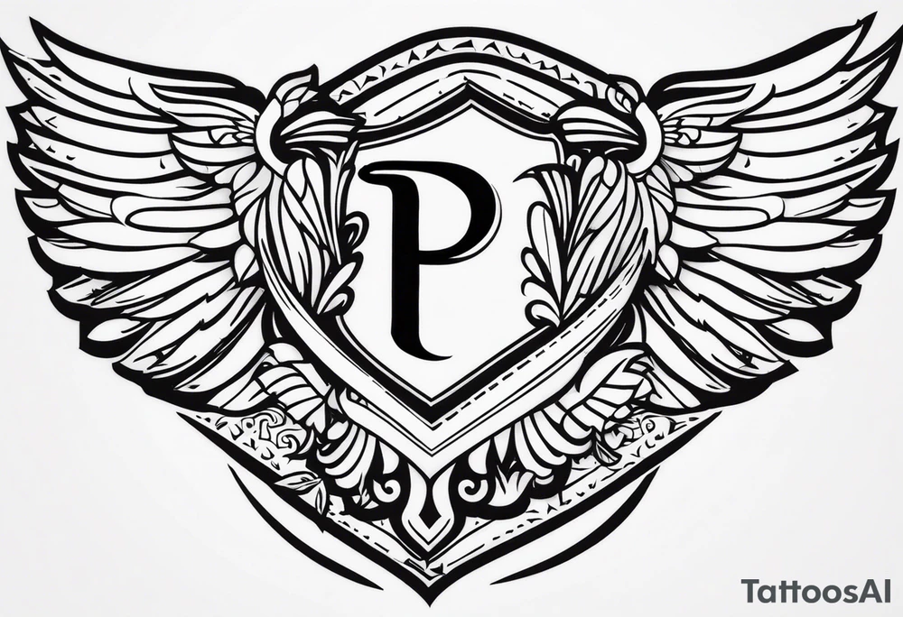 “P” with angle wings small tattoo idea