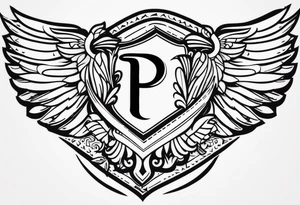 “P” with angle wings small tattoo idea