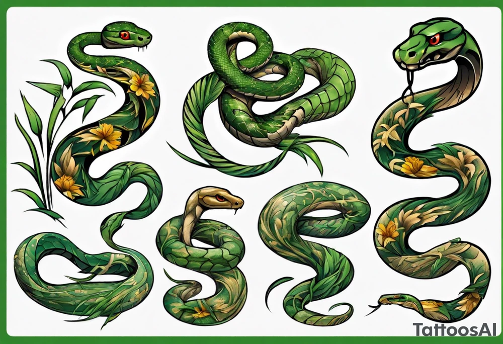 Snake covered in grass tattoo idea