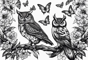 Butterflies, owl, fireflies tattoo idea