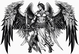 warrior angel in black standing tattoo idea