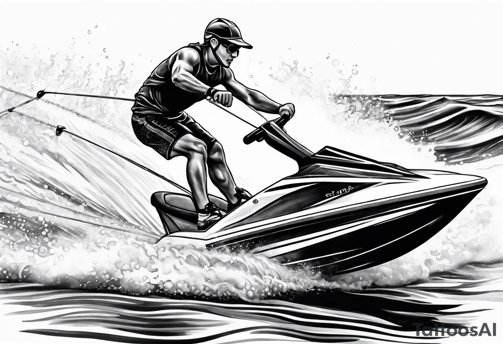 water skier being pulled by boat in slalom course tattoo idea